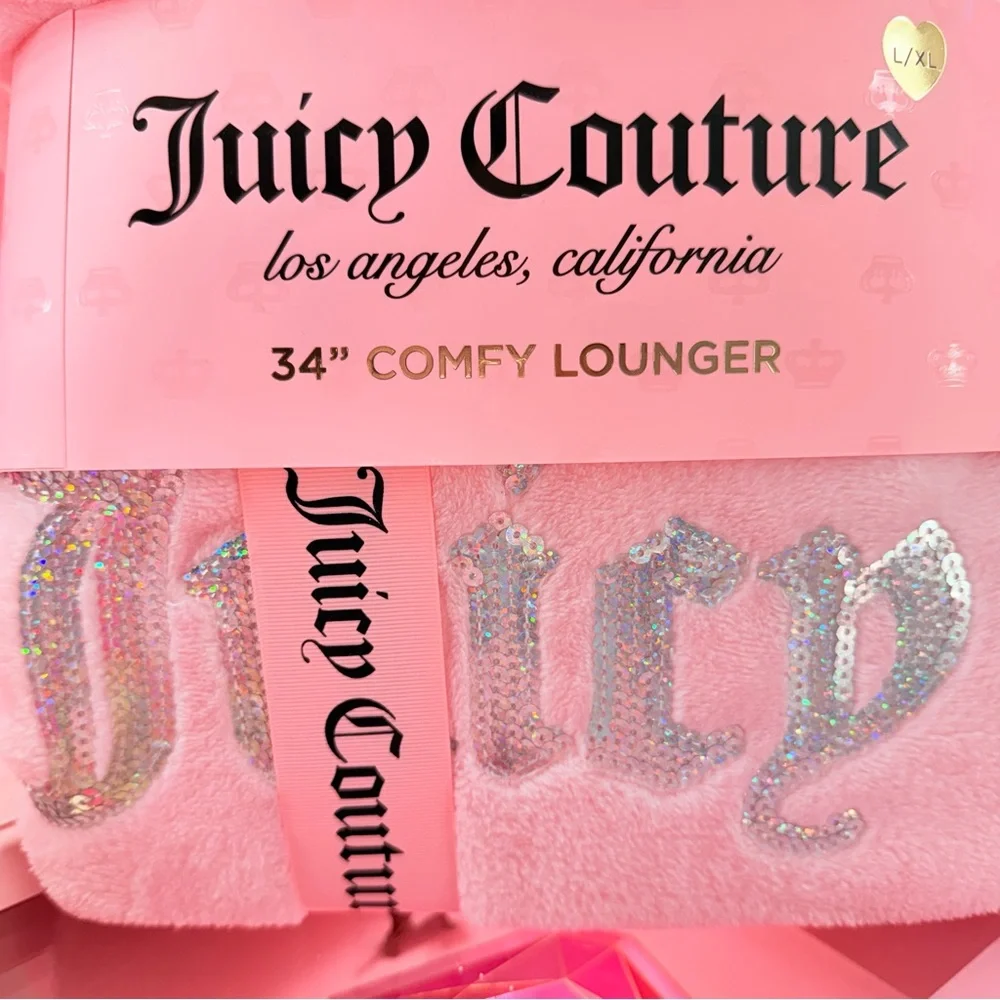 Pink & Bling Juicy Couture Comfy Cozy Lounger Plush Fabric Sherpa Lined Hood